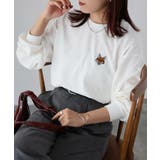 オフホワイト | 【体型カバー】めがねキツネ刺繍ロンT／カジュアル／春／ママ | Riberry