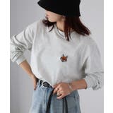 オートミール | 【体型カバー】めがねキツネ刺繍ロンT／カジュアル／春／ママ | Riberry