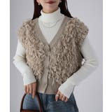 ベージュ | 【レイヤードで体型カバー】フリンジニットベスト／大人カジュアル／春／Vネック | Riberry