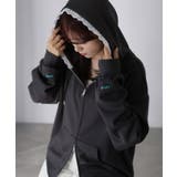 チャコールグレー | 袖ロゴ刺繍レースダブルジップパーカー | Riberry