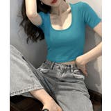 ブルーグリーン | UネックカラーTシャツ ショート丈 クロップド丈 | Riff