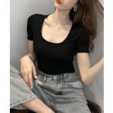 ブラック | UネックカラーTシャツ ショート丈 クロップド丈 | Riff