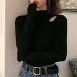 ブラック | ハイネック長袖デザイントップス ダメージ 穴あき | Riff