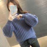 グレイッシュブルー | 袖ボリュームリブニット ハイネック タートルネック | Riff