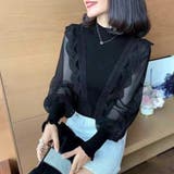 ブラック | 袖シースルーフリルトップス シアー ブラウス | Riff