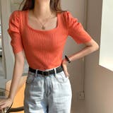 オレンジ | パワーショルダーリブトップス Tシャツ カットソー | Riff