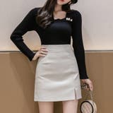 スリット入りレザーミニスカート フェイクレザー ショート丈 | Riff | 詳細画像3 