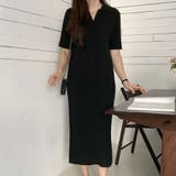 ブラック | ポロシャツ風が新鮮 襟付きリブワンピース リブ編み | Riff