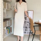 ライトベージュ | ポロシャツ風が新鮮 襟付きリブワンピース リブ編み | Riff