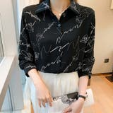 ブラック | 上品にきまるシンプル柄シャツ 英字 レトロ | Riff