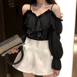 ブラック | ラッフルフリルが華やかな主役級ブラウス オフショル フリル | Riff