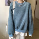 ブルー | 重ね着風ニット ドッキング フェイクレイヤード | Riff