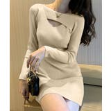 ライトベージュ | 胸元のカッティングデザインがポイント ニットワンピース リブニット | Riff