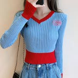 ビタミンカラーの配色が可愛い バイカラーVネックリブニット ショート丈 | Riff | 詳細画像10