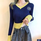ビタミンカラーの配色が可愛い バイカラーVネックリブニット ショート丈 | Riff | 詳細画像11