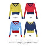 ビタミンカラーの配色が可愛い バイカラーVネックリブニット ショート丈 | Riff | 詳細画像15