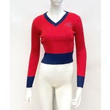 ビタミンカラーの配色が可愛い バイカラーVネックリブニット ショート丈 | Riff | 詳細画像16