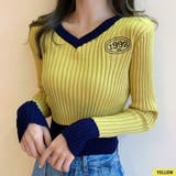 ビタミンカラーの配色が可愛い バイカラーVネックリブニット ショート丈 | Riff | 詳細画像3