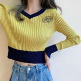 ビタミンカラーの配色が可愛い バイカラーVネックリブニット ショート丈 | Riff | 詳細画像4