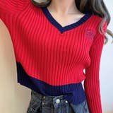 ビタミンカラーの配色が可愛い バイカラーVネックリブニット ショート丈 | Riff | 詳細画像7