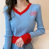 ビタミンカラーの配色が可愛い バイカラーVネックリブニット ショート丈 | Riff | 詳細画像9