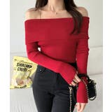 レッド | 華奢見え オフショルリブニット リブ編み | Riff