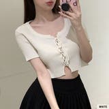 スリムなクロップドニット 半袖ニット レースアップ | Riff | 詳細画像9 