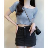 ブルー | オフショルにもなる2WAYデザイン リブトップス メロウフリル | Riff