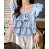 サックス | 360°どこから見ても可愛い フリルトップス ノースリーブ | Riff