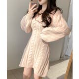 ライトベージュ | ケーブルニットミニワンピース ケーブル編み Vネック | Riff