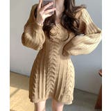 ケーブルニットミニワンピース ケーブル編み Vネック | Riff | 詳細画像10 