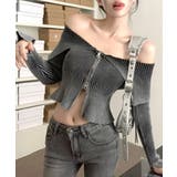 オフショルダー前ZIPトップス ニット オフショル | Riff | 詳細画像9 