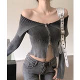 グレー | オフショルダー前ZIPトップス ニット オフショル | Riff