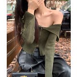 カーキ | オフショルダー前ZIPトップス ニット オフショル | Riff