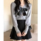 リボン付きVネックカーディガン ニットカーディガン パフスリーブ | Riff | 詳細画像15 