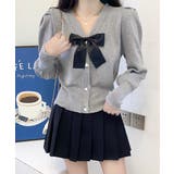 リボン付きVネックカーディガン ニットカーディガン パフスリーブ | Riff | 詳細画像19 
