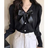 リボン付きVネックカーディガン ニットカーディガン パフスリーブ | Riff | 詳細画像3 