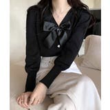 リボン付きVネックカーディガン ニットカーディガン パフスリーブ | Riff | 詳細画像4 