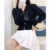 リボン付きVネックカーディガン ニットカーディガン パフスリーブ | Riff | 詳細画像6 