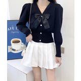 リボン付きVネックカーディガン ニットカーディガン パフスリーブ | Riff | 詳細画像7 