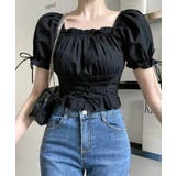 袖リボンスクエアネックトップス レースアップ パフスリーブ | Riff | 詳細画像19 