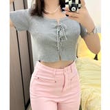 レースアップ半袖リブニット クロップド丈 リブ編み | Riff | 詳細画像10