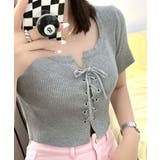 レースアップ半袖リブニット クロップド丈 リブ編み | Riff | 詳細画像11