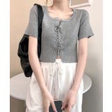 レースアップ半袖リブニット クロップド丈 リブ編み | Riff | 詳細画像17