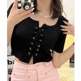 レースアップ半袖リブニット クロップド丈 リブ編み | Riff | 詳細画像18