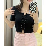 レースアップ半袖リブニット クロップド丈 リブ編み | Riff | 詳細画像20