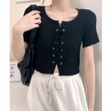 レースアップ半袖リブニット クロップド丈 リブ編み | Riff | 詳細画像24