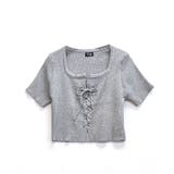 レースアップ半袖リブニット クロップド丈 リブ編み | Riff | 詳細画像27