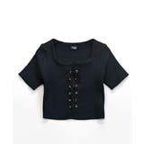 レースアップ半袖リブニット クロップド丈 リブ編み | Riff | 詳細画像28