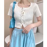 レースアップ半袖リブニット クロップド丈 リブ編み | Riff | 詳細画像6